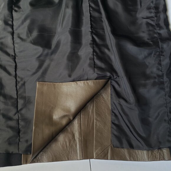 M&S Autograph Leather Sleeveless Brown Sheath Dress - Picture 8 of 11